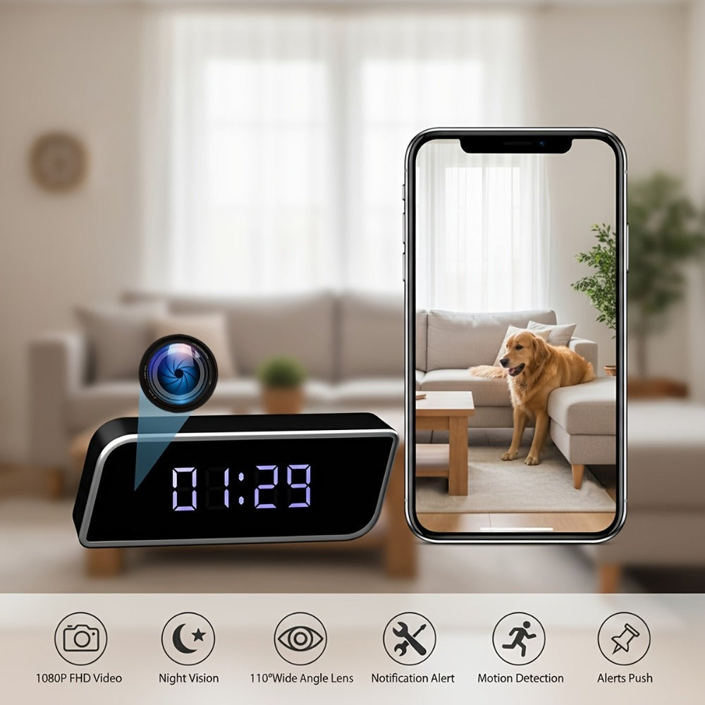 Cámara de Reloj Rectangular Inteligente, Cámara Inalámbrica Wifi 1080P con Visión Nocturna, Detección de Movimiento y Visualización Remota, Cámara de Vigilancia para Bebés/Personas Mayores/Mascotas, Seguridad Interior para el Hogar, Decoración de Escritor