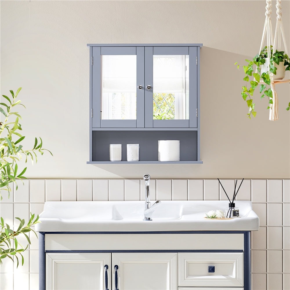 Costoffs Armario con Espejo para Baño con Puerta de Espejo, Armario Colgante para Baño con Espejo de Pared con 3 Estantes 56 Cm X 13 Cm X 58 Cm