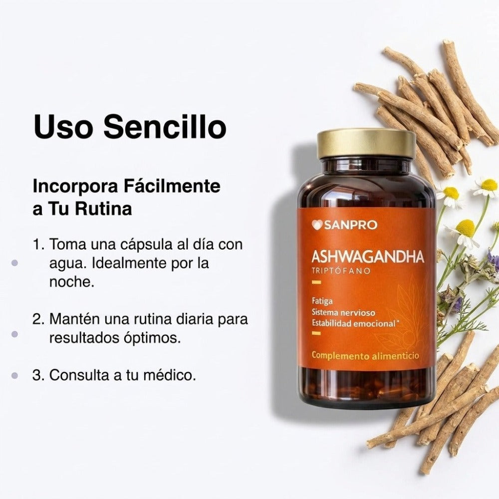 Ashwagandha + Triptófano Complex 7 en 1 | 120 Cápsulas Veganas | Magnesio, Vitaminas B1, B2, B3 y B6 | Fabricado en España y con Calidad Certificada | San Pro