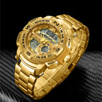 Reloj deportivo de lujo para hombre JOEFOX con doble pantalla - Esfera grande, luz nocturna LED, resistente al agua 3ATM, cronógrafo y alarma, reloj de pulsera estilo campo para hombre