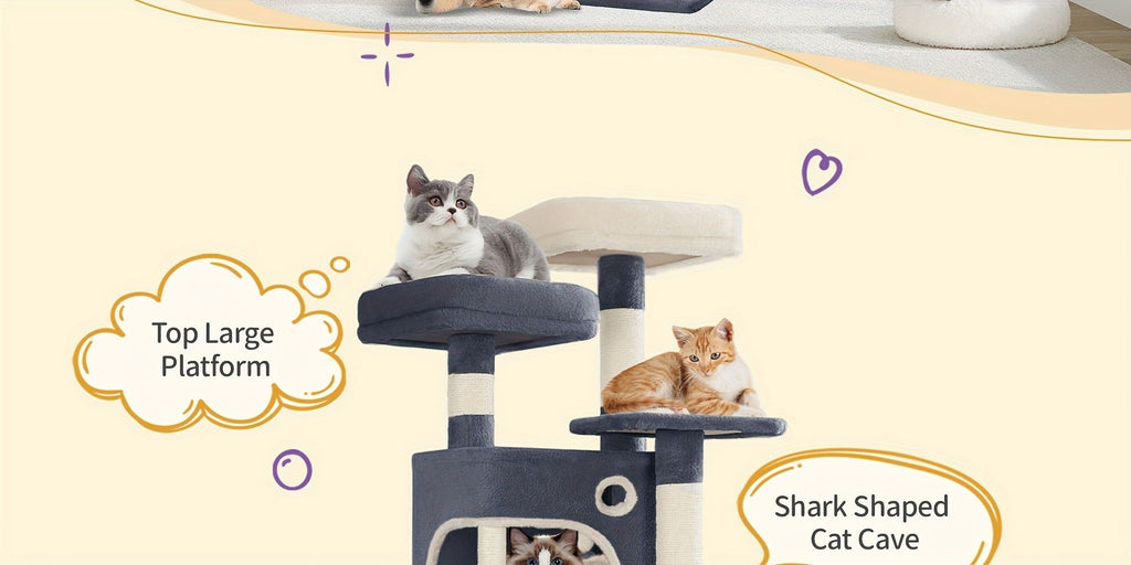 Árbol para Gatos, 159 cm con 8 Postes para Rascar, 3 Plataformas, 2 Cuevas, Cesta, Pelotas de Peluche, Cuerda de Sisal, Adecuado para Gatos de Varios Tamaños, Gris Oscuro