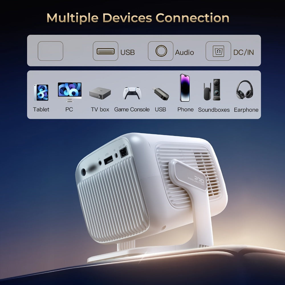 Proyector inteligente portátil compatible con 4K con Wifi6 y BT5.4, nativo 1080P, 690ANSI, Android 11, enfoque automático y corrección automática de trapezoidal, proyector de cine en casa para películas, juegos, uso educativo, presentación multimedia, Pro
