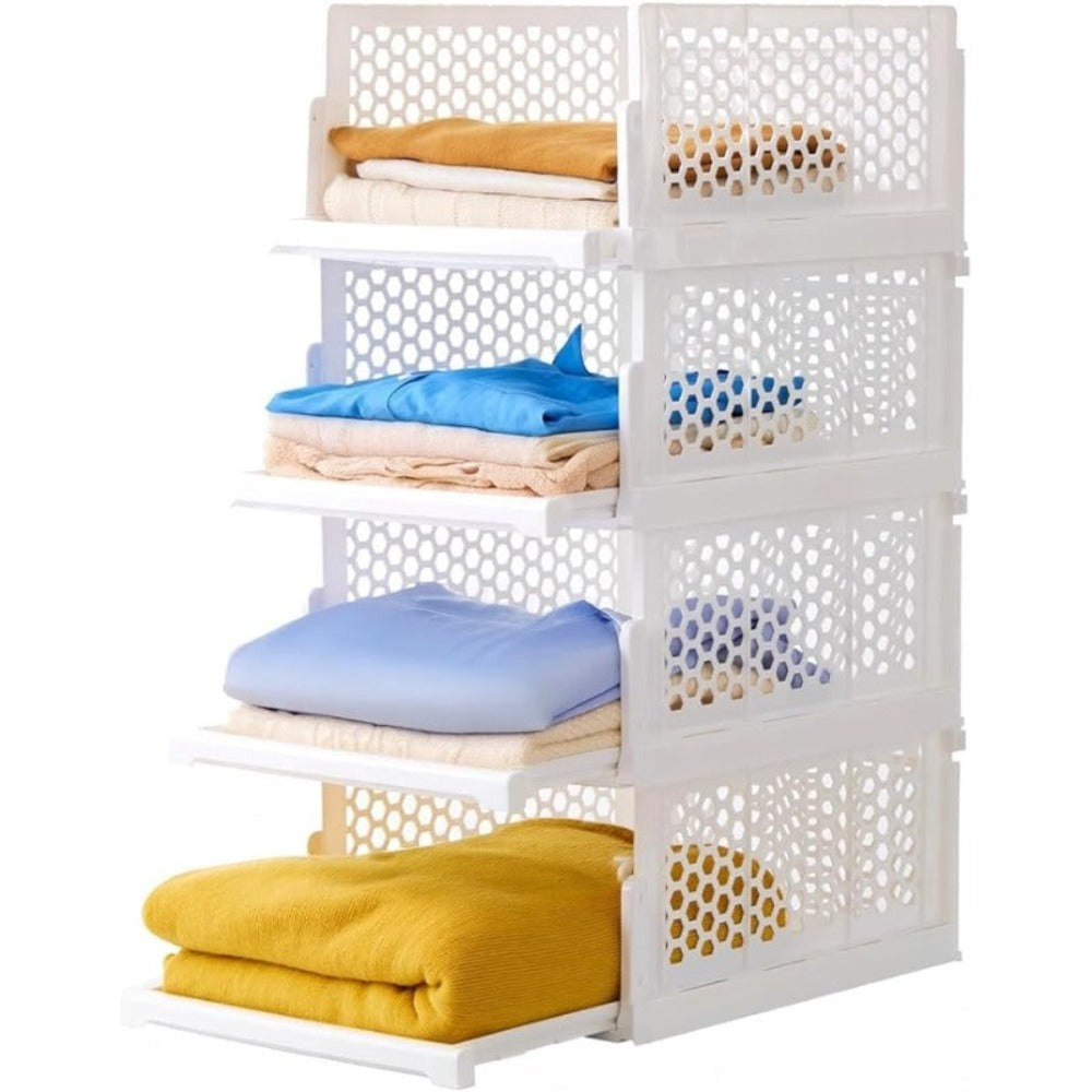 4pcs Organizadores Armario Plegables y Apilables, Cajones de Almacenaje con Separadores Extraíbles, Almacenaje y Organización para Dormitorio, Oficina y Baño, Plastico