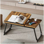 Mesa plegable para cama y sofá con altura ajustable de 5 niveles, bandeja con superficie ajustable y portavasos, mesa pequeña multifunción para ordenador, libros, trabajo y estudio en casa (56x32x25cm)