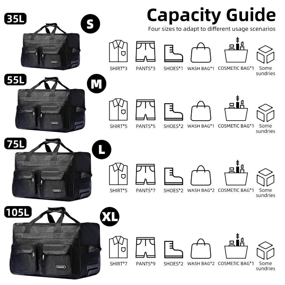 [Varios tamaños] Bolsa de lona con ruedas y candado de seguridad aleatorio GRATIS | 2 artículos en total: 1 bolsa (elija entre 35L, 55L, 70L, 105L) + 1 candado | Opción de equipaje de mano | para senderismo, playa, viajes