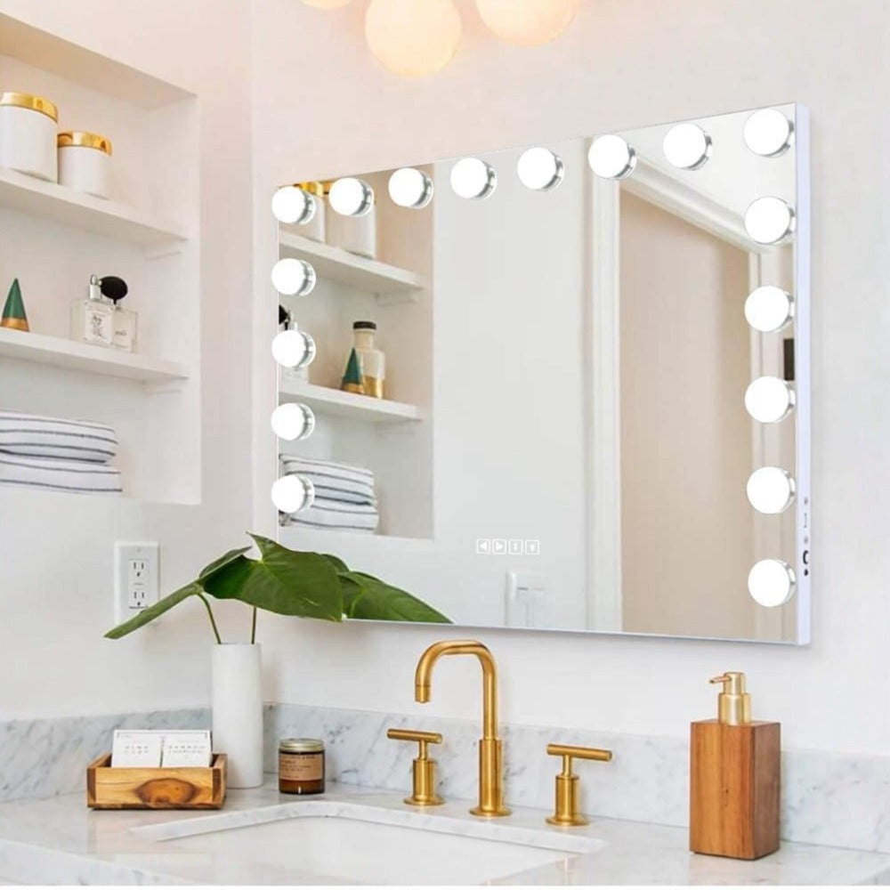 Espejo de Maquillaje con Iluminación LED: Tocador con 12 Bombillas, 3 Modos de Luz, Control Táctil, Espejo de Maquillaje con Aumento y Luz para Maquillaje (ESP001)