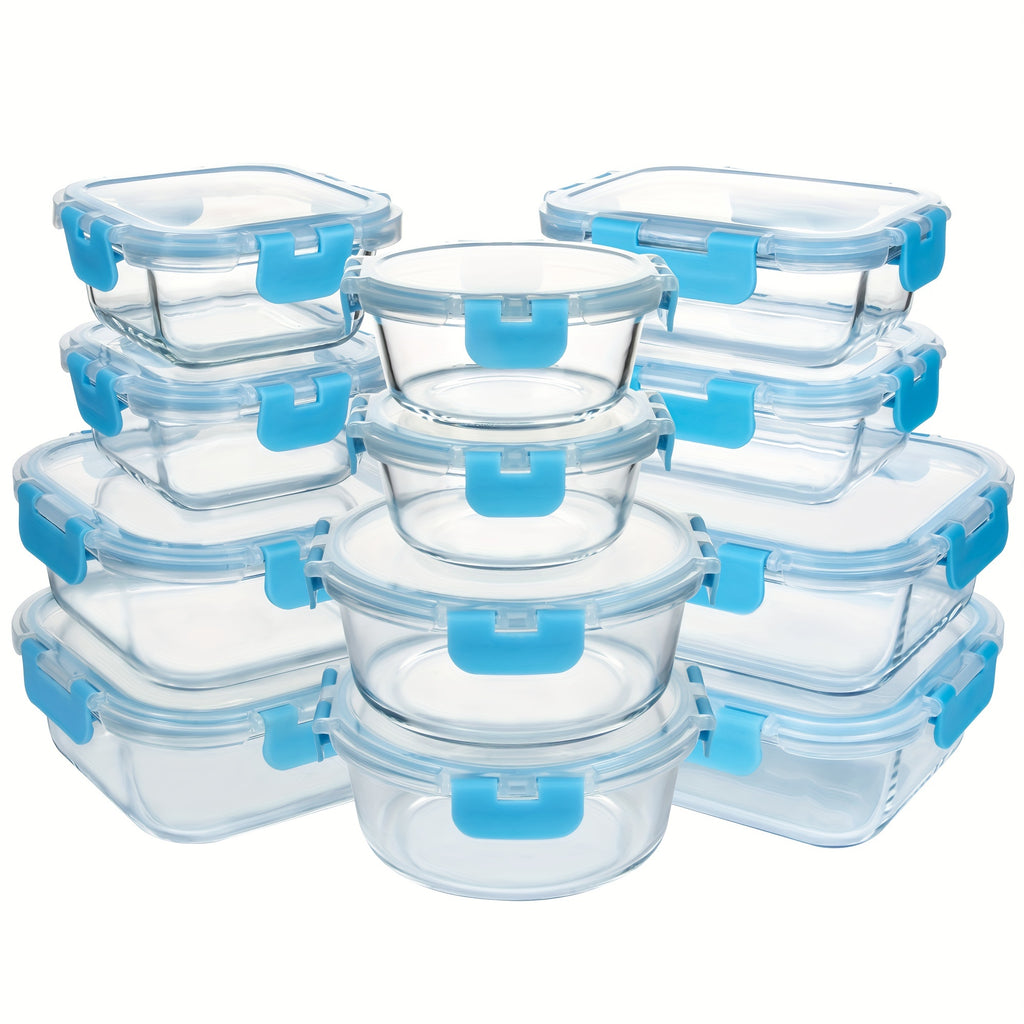12 Paquete de Contenedores de Vidrio para Alimentos con Tapas Herméticas de Cierre a Presión - Contenedores Rectangulares para Preparación de Comidas, Aptos para Microondas y Lavavajillas, Diseño Apilable y Ahorrador de Espacio para Almacenamiento de Alim