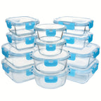 12 Paquete de Contenedores de Vidrio para Alimentos con Tapas Herméticas de Cierre a Presión - Contenedores Rectangulares para Preparación de Comidas, Aptos para Microondas y Lavavajillas, Diseño Apilable y Ahorrador de Espacio para Almacenamiento de Alim