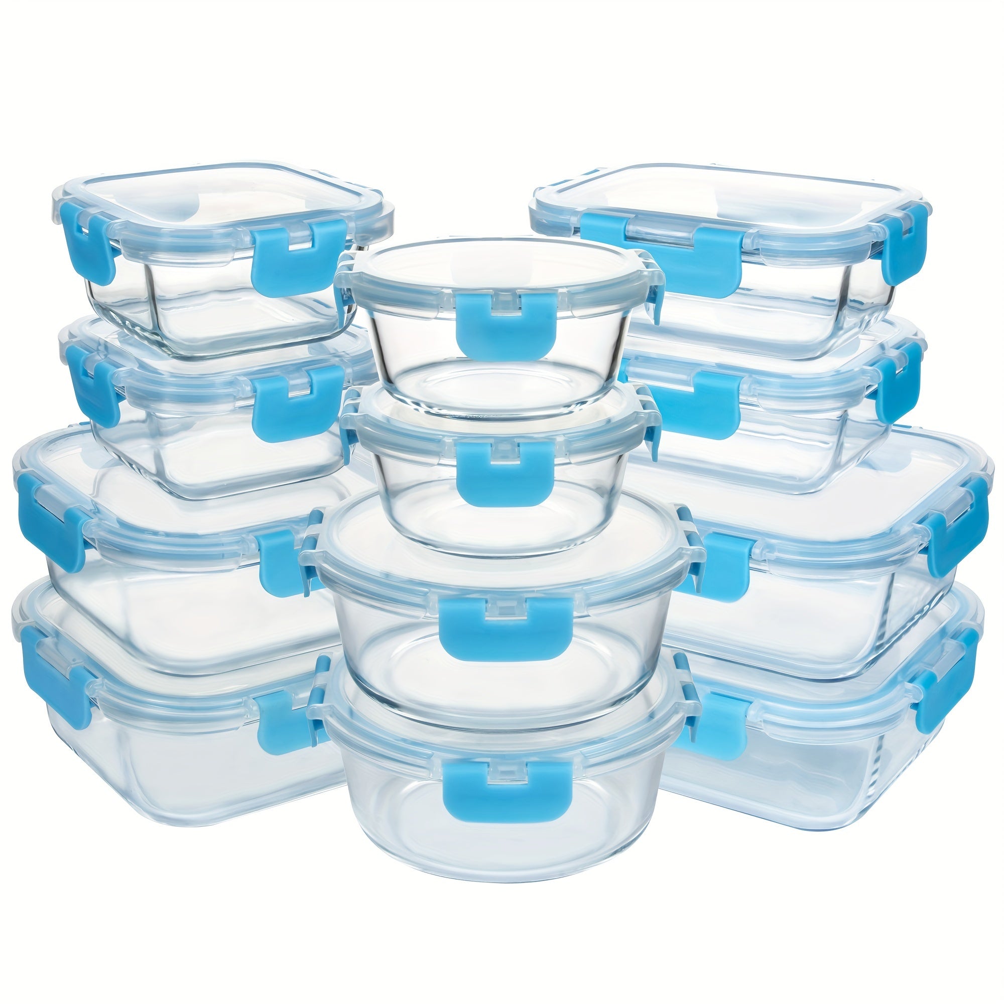 12 Paquete de Contenedores de Vidrio para Alimentos con Tapas Herméticas de Cierre a Presión - Contenedores Rectangulares para Preparación de Comidas, Aptos para Microondas y Lavavajillas, Diseño Apilable y Ahorrador de Espacio para Almacenamiento de Alim