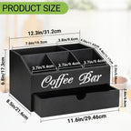 Organizador de barra de café Deluxe Freestable con cajón - Madera, apto para cápsulas de café, suministros de té, sobres de azúcar y cremas | Estación espaciosa para encimera, oficina, cafetería | Organizador de cajón para regalos de Navidad