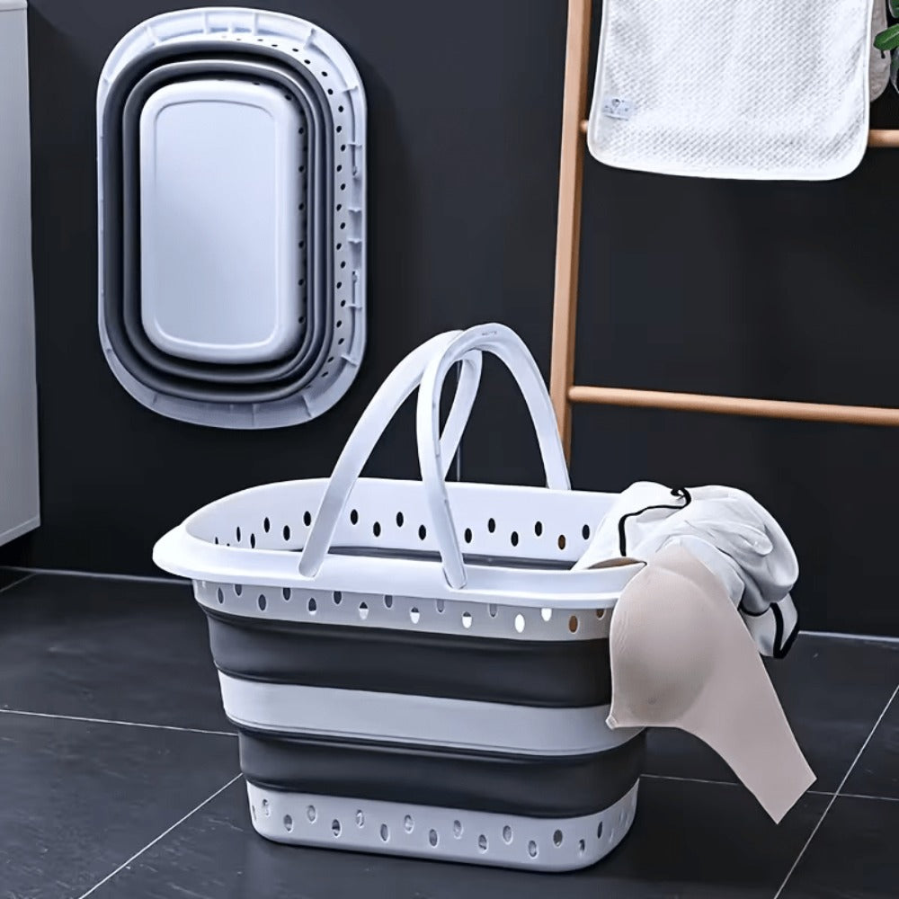 Cesto de lavandería retráctil y plegable con asas - 45 litros - Blanco Gris