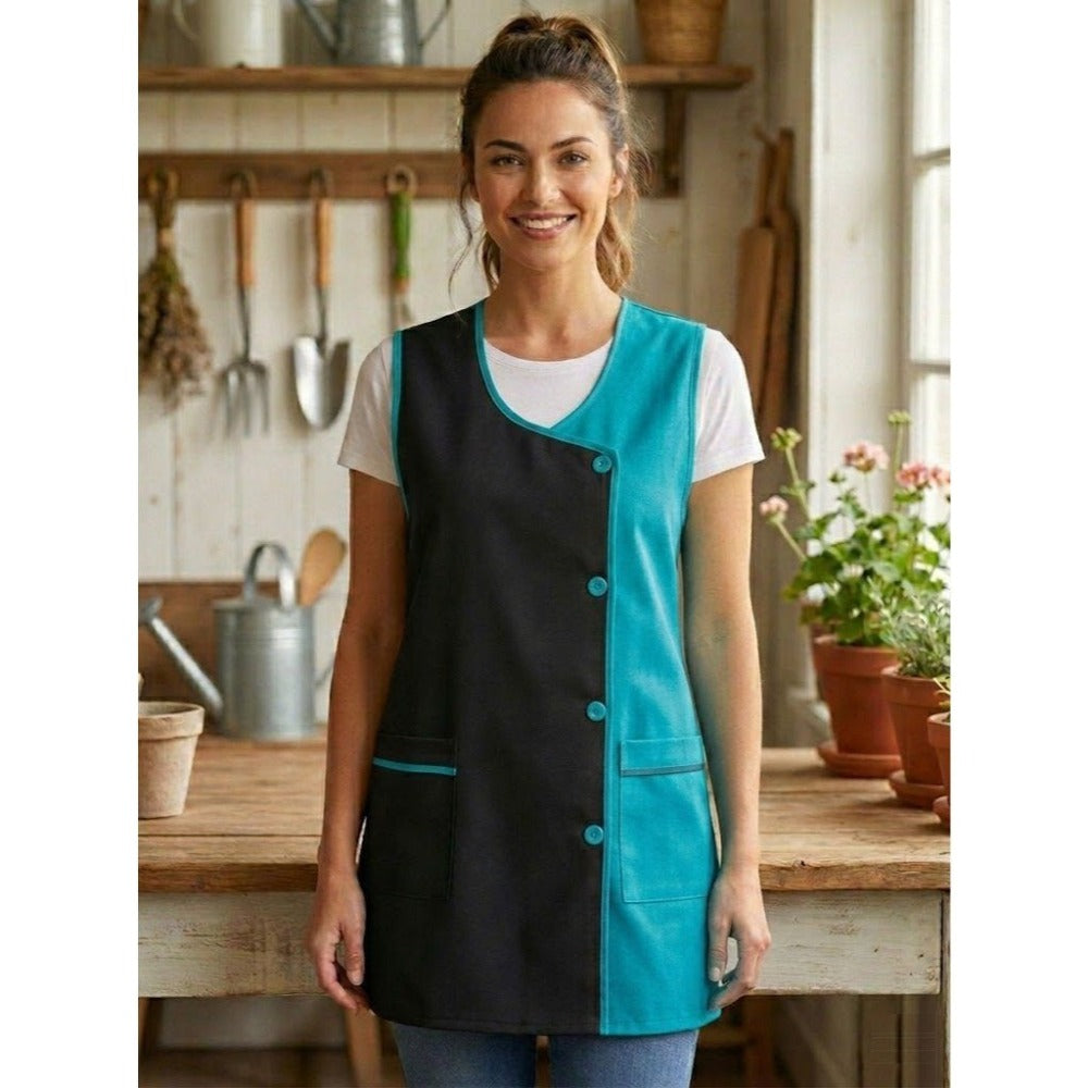 Mandilón de Cocina Liso para Mujer Cómodo y Resistente, Moderno y funcional Detalles: Bolsillos frontales y botones frontales Uso: Cocina, hogar, trabajo y actividades diarias