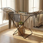 Tendedero de patio con balcón negro, gran tendedero en forma de ala, plegable, para interior y exterior, para el hogar, de pie 145x95x55CM