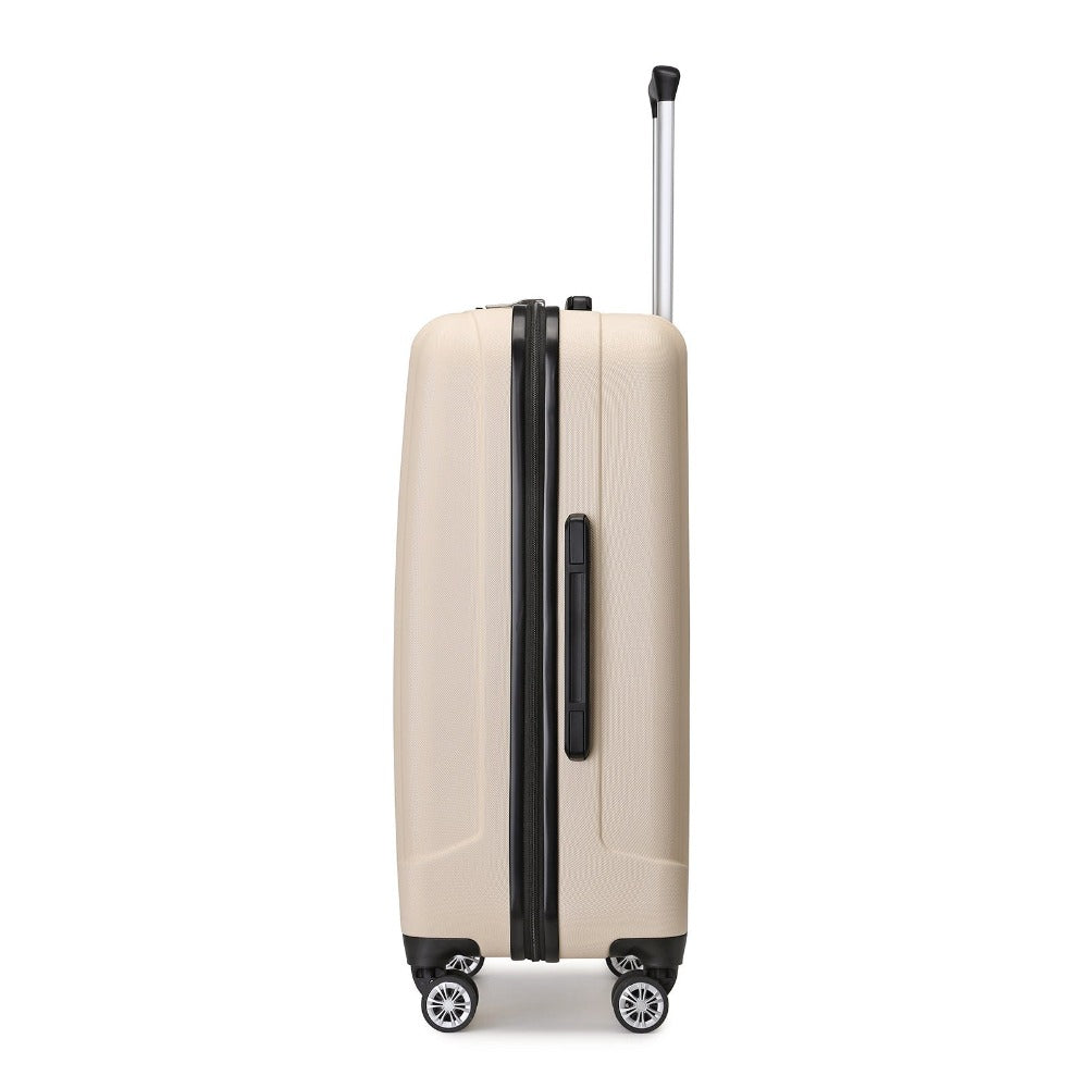 3 piezas de conjunto de maleta de cabina Beige ABS carcasa dura Carry On Trolley Case equipaje de mano ligero con 4 ruedas y cerradura de combinación