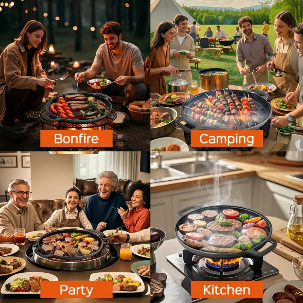 Sartén de hierro fundido versátil - Perfecta para pizzas, parrillas y panqueques - Compatible con todos los estufas, ideal para cocinar al aire libre y cocinas domésticas