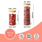 Juego de 3/4 tarros de cristal para almacenamiento de cocina, redondos y cilíndricos con tapa de bambú. 1.3L (44oz)/2L (67oz). Hechos de vidrio de borosilicato de alta resistencia, ligeros y duraderos, aptos para lavavajillas. Adecuados para pasta, frutos