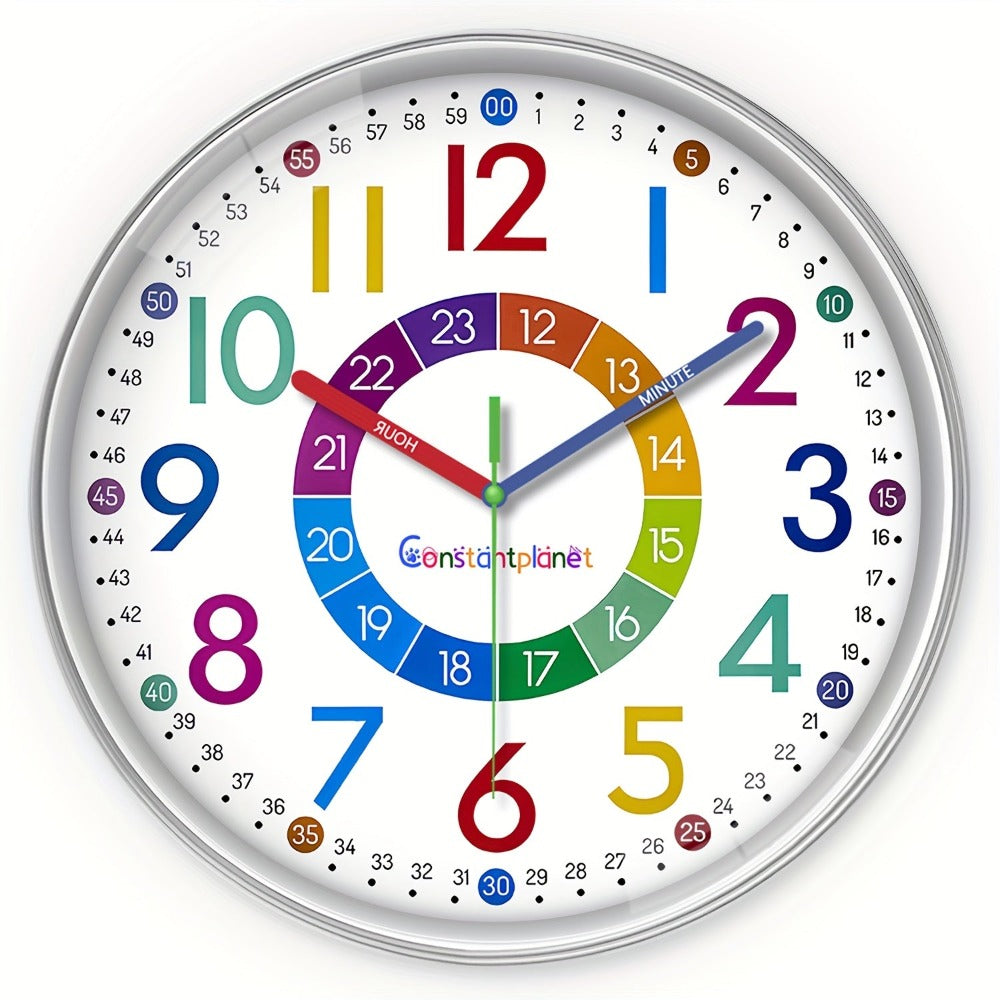 Reloj de pared digital colorido de 12 pulgadas para enseñanza, reloj de plástico silencioso con mecanismo silencioso, presenta múltiples zonas de color para fácil visibilidad, perfecto para salas de estar, dormitorios, aulas y decoración del hogar escolar