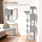 Fobyfurny Árbol para Gatos, Torre de 178cm para Gatos de Interior, Marco de Escalada para Gatos de Múltiples Niveles con Postes Rascadores, Tabla Rascadora, 2 Condominios Cómodos, 2 Perchas, Pompones, Lugar de Descanso