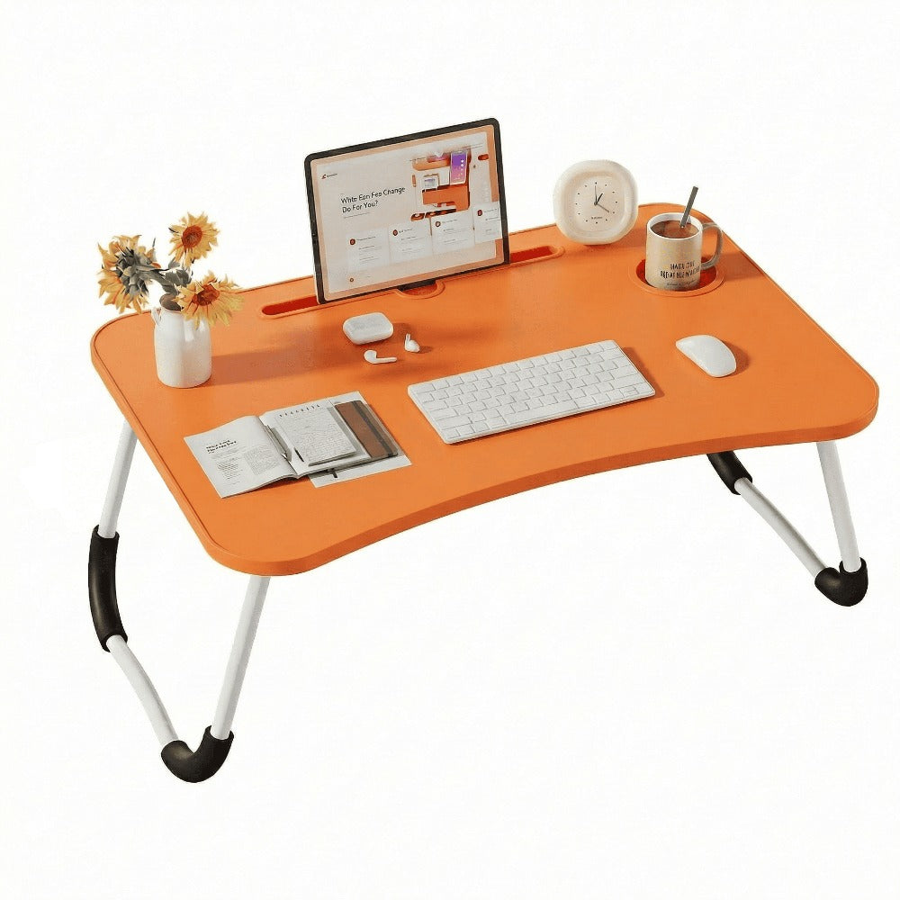 Mesa plegable multifunción para cama y sofá con portavasos, 60×40×28 cm, mesa auxiliar con atril para leer en la cama, bandeja multifunción para ordenador, libros, trabajo y estudio en casa (con cajón / sin cajón)