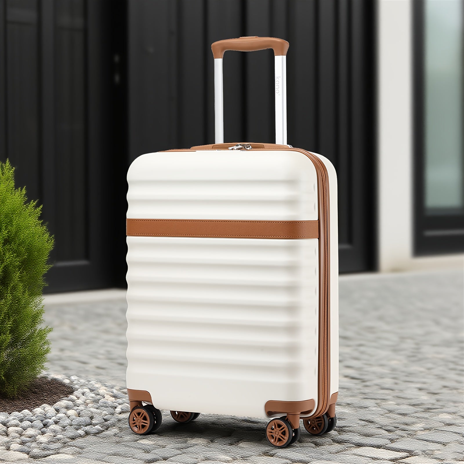 Maleta KONO Disponible en Tamaños de 20 Pulgadas, 24 Pulgadas y 28 Pulgadas, Fabricada con una Mezcla de ABS y Policarbonato. Este Trolley de Carro Rígido Está Equipado con Cuatro Ruedas y un Cerradura TSA, lo que lo Hace Ideal para Uso en la Cabina y Via