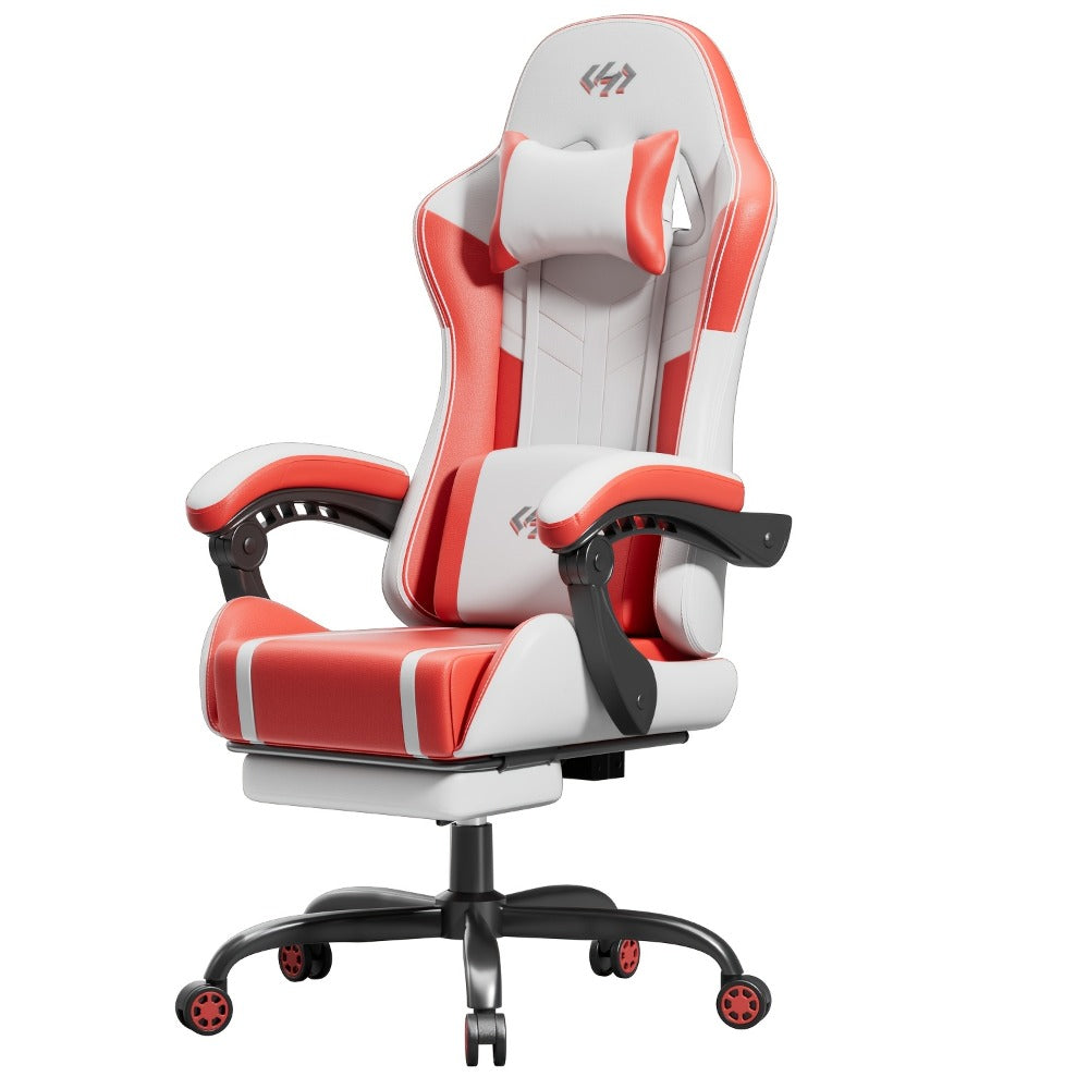 Silla Gaming con Masaje Lumbar Incorporado, Diseño Ergonómico Soporte Lumbar Ajustable y Reposacabezas, Silla de Computadora Giratoria de 360 Grados Reclinable para Oficina, Ideal para Juegos/Trabajo de Larga Duración