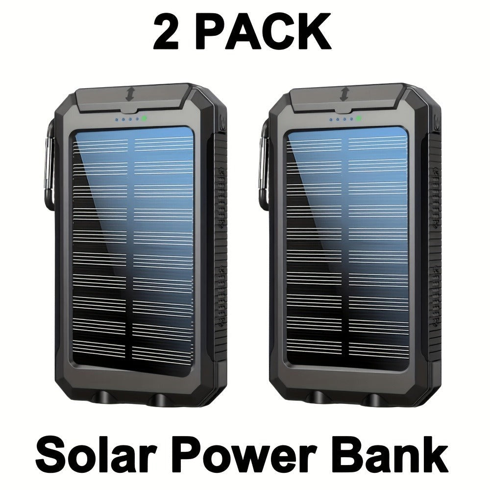 Paquete de 2 cargadores solares de 20000mAh, panel de carga solar portátil con doble salida USB, paquete de batería externa de carga rápida, modelo de emergencia con linterna LED incorporada para senderismo. (Paquete de 2)