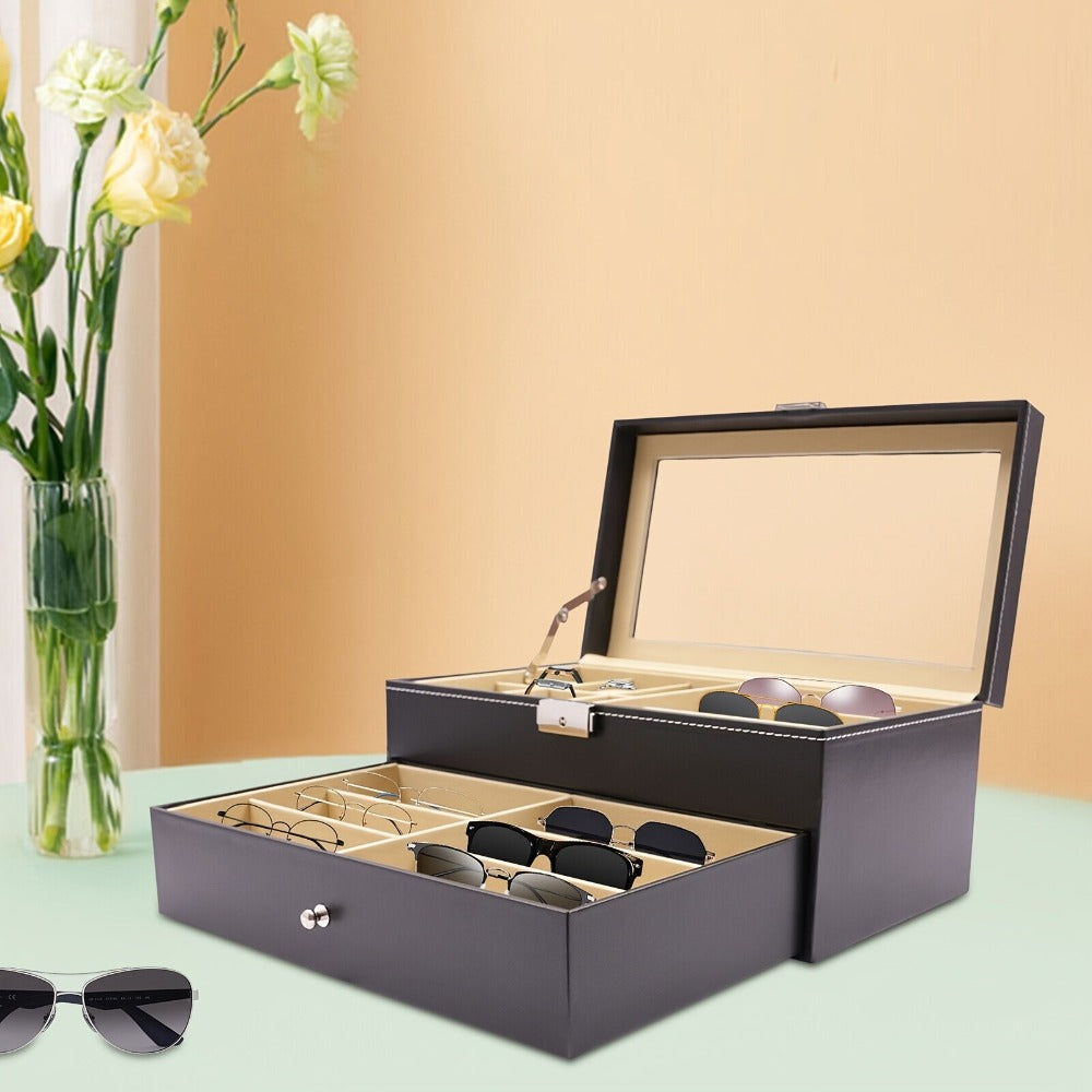 Caja de relojes para el Día de Navidad, organizador de estuche de PU, 6 ranuras, cajón para gafas de sol, almacenamiento y exhibición, joyero de PU de alta calidad con apariencia atractiva, estructura fácil, trabajo fino y construcción robusta
