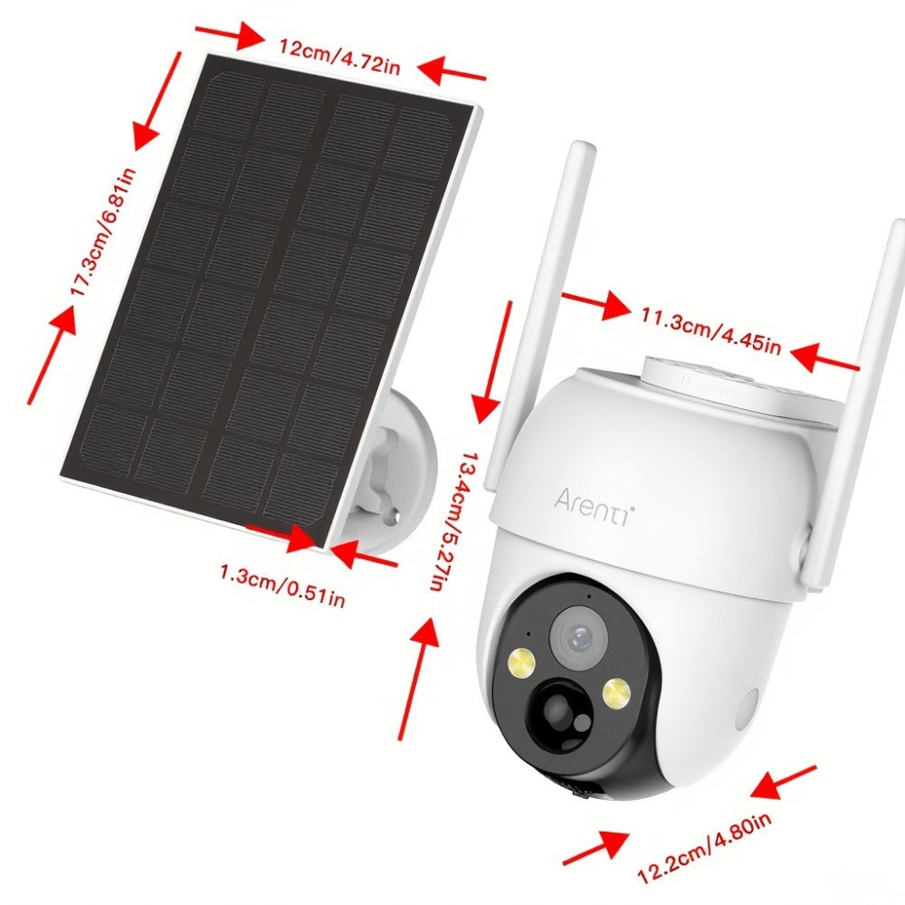Cámara de Seguridad Inalámbrica Solar Arenti para Exteriores, Resolución de Video 3MP FHD, Batería de 5200mAh, CCTV para Seguridad del Hogar, Visión Nocturna a Color 1296P, Audio Bidireccional, Almacenamiento en Nube/SD, Sin Cuota Mensual, Detección de Mo