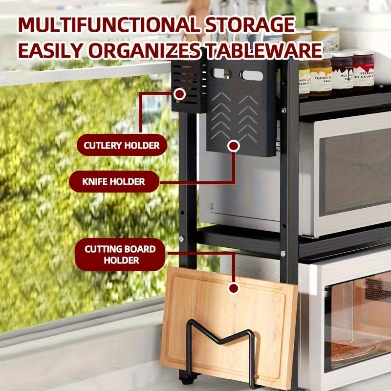 Estante de microondas ajustable de 2 niveles - Organizador resistente que ahorra espacio para cocina/baño, estante de almacenamiento expandible multiusos con diseño abierto de doble capa, estante de pie, estante de pie