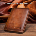 Cartera de Cuero Genuino para Hombre con Juego de Tarjetas de Bendición, Bloqueo RFID, Ultra Delgada, Piel de Vaca de Primera Calidad, Porta Tarjetas de Identificación y Crédito Multifuncional Compacto, Regalo para Navidad, Día de San Valentín y Día del P
