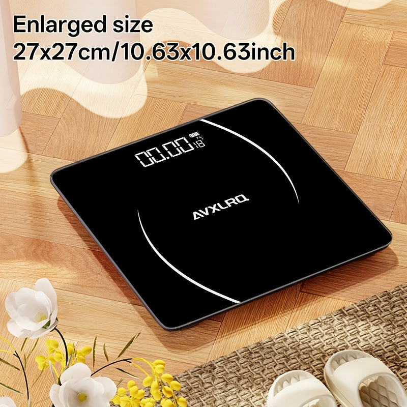 Báscula de baño de alta precisión, báscula electrónica de cuerpo con pantalla LCD ultradelgada con visualización de temperatura, inicio automático al pesar, pesaje hasta 180 kg, cambio de unidad LB/KG, diseño de plataforma de vidrio templado antideslizant