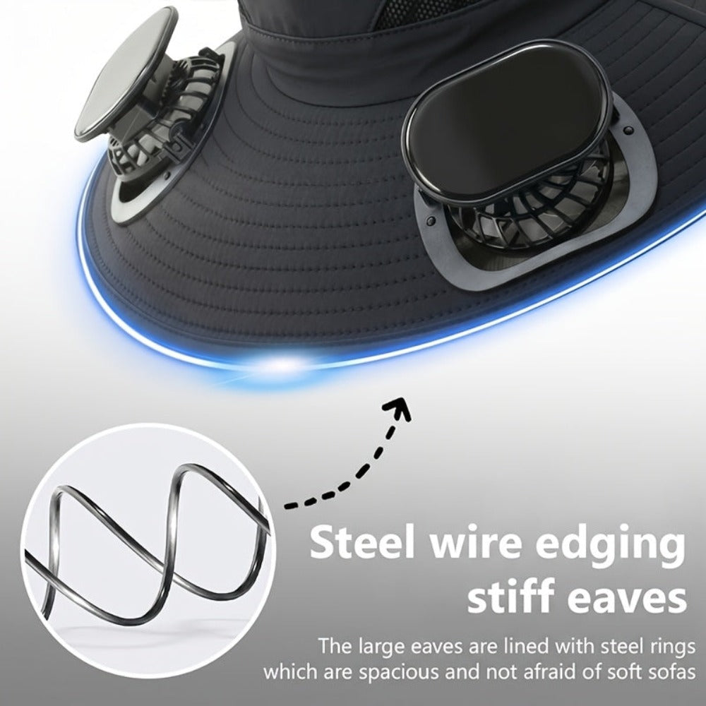 Sombrero Solar con Ventilador para Exteriores, Gorro de Pescador con Función de Ventilador, Diseño de Doble Ventilador, Sombrero de Sol de Ala Ancha, Carga USB, Garantía de Batería de Larga Duración, Adecuado para Camping, Montañismo, Pesca y Otras Activi