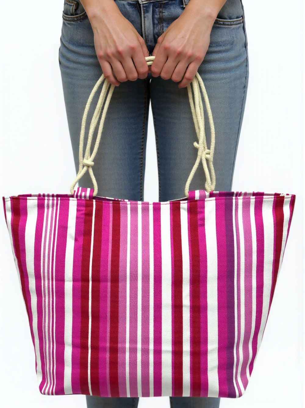 TOTE BAG Grande Rayas Multicolor – BOLSO DE PLAYA de Lona con Asas de Cuerda, Capacidad Extra, 6 Colores Disponibles
