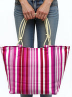 TOTE BAG Grande Rayas Multicolor – BOLSO DE PLAYA de Lona con Asas de Cuerda, Capacidad Extra, 6 Colores Disponibles