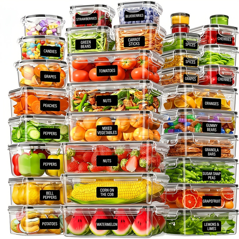 Juego de 68/60/56/44/24 piezas de recipientes herméticos para almacenar alimentos - Contenedores de plástico a prueba de aire y fugas con tapas, organizadores apilables para nevera, despensa y sobras, aptos para microondas/congelador/lavavajillas, incluye