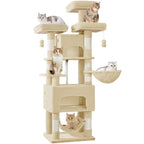 Árbol para Gatos, 176cm, Tamaño XL con 3 Plataformas, 2 Cuevas, 7 Postes Rascadores, Hamaca y Pelota de Felpa – Ideal para Familias de Gatos en Gris Claro/Gris Oscuro Beige, Torre de Escalada para Mascotas, Enriquecimiento Felino, Árbol Ahorra Espacio, Mu
