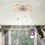 Lámpara de techo LED silenciosa con ventilador y iluminación, lámpara de techo para dormitorio con control remoto y aplicación, lámpara regulable con ventilador, 5 luces, pantalla de acrílico con forma de flor, sala de estar, cocina, 69 cm