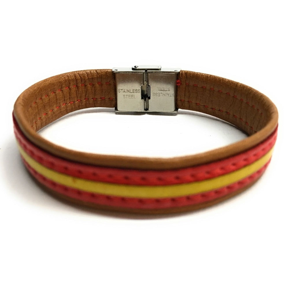 Pulsera De Cuero Bandera De España (Fabricada Artesanalmente) | Complementos de Moda Unisex para Hombres y Mujeres de Estilo Atemporal y Elegante | Regalos Originales y Exclusivos