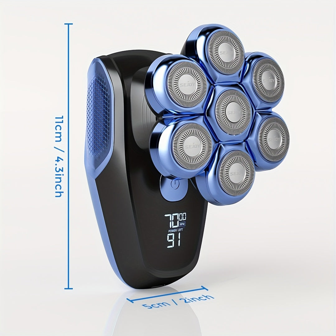 Afeitadora de Cabeza para Hombres Calvos, 7D Impermeable para Uso en Seco/Húmedo, Inalámbrica, Recargable Tipo-C, Kit de Afeitado Eléctrico 5 en 1, con Recortadora de Vello Nasal, Afeitadora Rotativa para Hombres, el Mejor Regalo