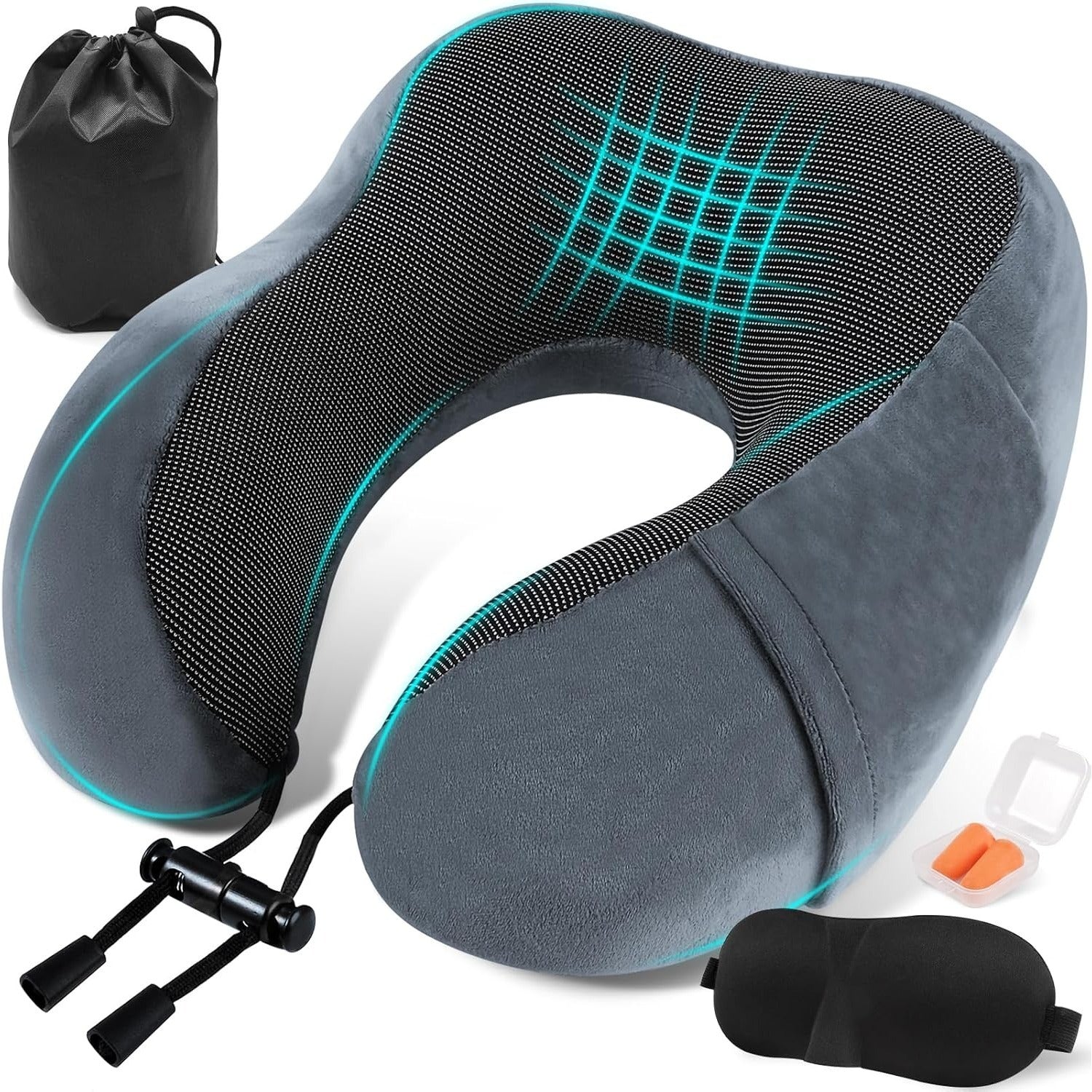 Una Almohada Cervical Ergonómica en Forma de U con Bolsa de Almacenamiento, Espuma de Memoria con Tecnología de Rebote Lento, Funda Lavable a Máquina, Ligera y Portátil para Avión, Oficina y Hogar, Apoya Cuello y Cabeza, Ideal para Siestas, Lectura y Ver
