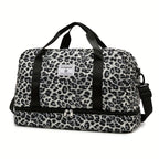 Maleta moderna con estampado de leopardo y amplio espacio, con compartimento separado para zapatos, correa de hombro ajustable, ideal para el gimnasio, yoga y escapadas de fin de semana, así como actividades de ocio y camping al aire libre