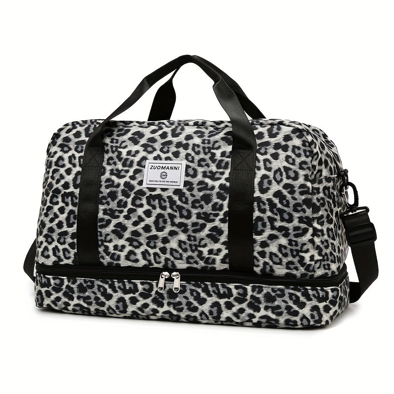 Maleta moderna con estampado de leopardo y amplio espacio, con compartimento separado para zapatos, correa de hombro ajustable, ideal para el gimnasio, yoga y escapadas de fin de semana, así como actividades de ocio y camping al aire libre