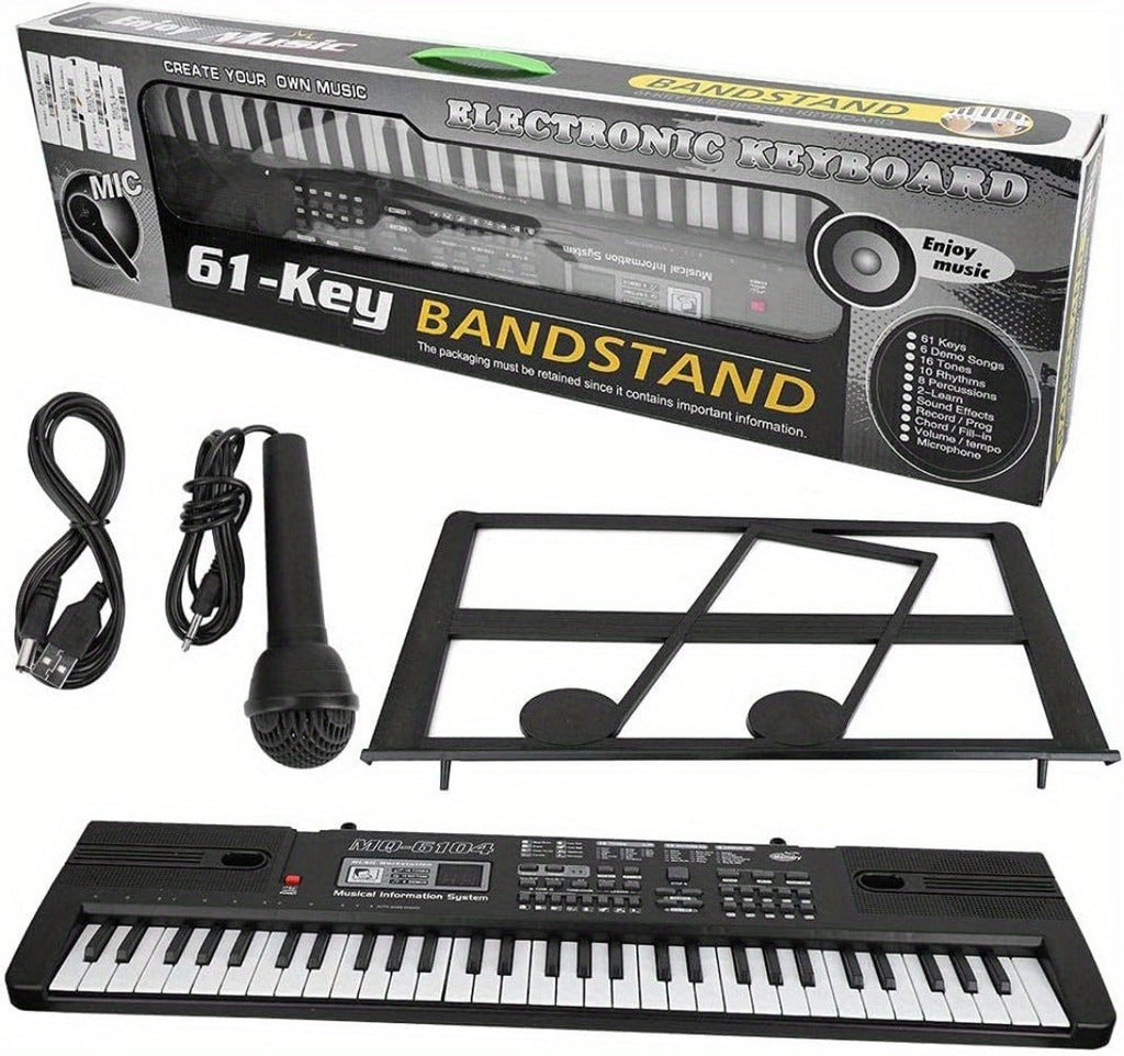 Teclado de Piano Digital de 61 Teclas con Micrófono, Teclado de Piano Musical Portátil, Teclado Electrónico Multifuncional, Instrumento Musical de Teclado para Piano, Regalos de Cumpleaños para Principiantes (Con Pantalla LCD)