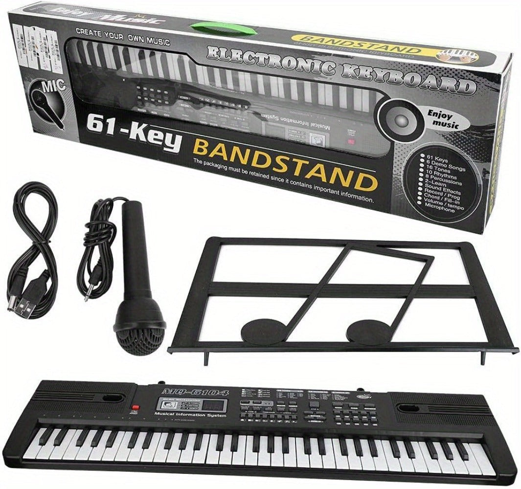 Teclado de Piano Digital de 61 Teclas con Micrófono, Teclado de Piano Musical Portátil, Teclado Electrónico Multifuncional, Instrumento Musical de Teclado para Piano, Regalos de Cumpleaños para Principiantes (Con Pantalla LCD)