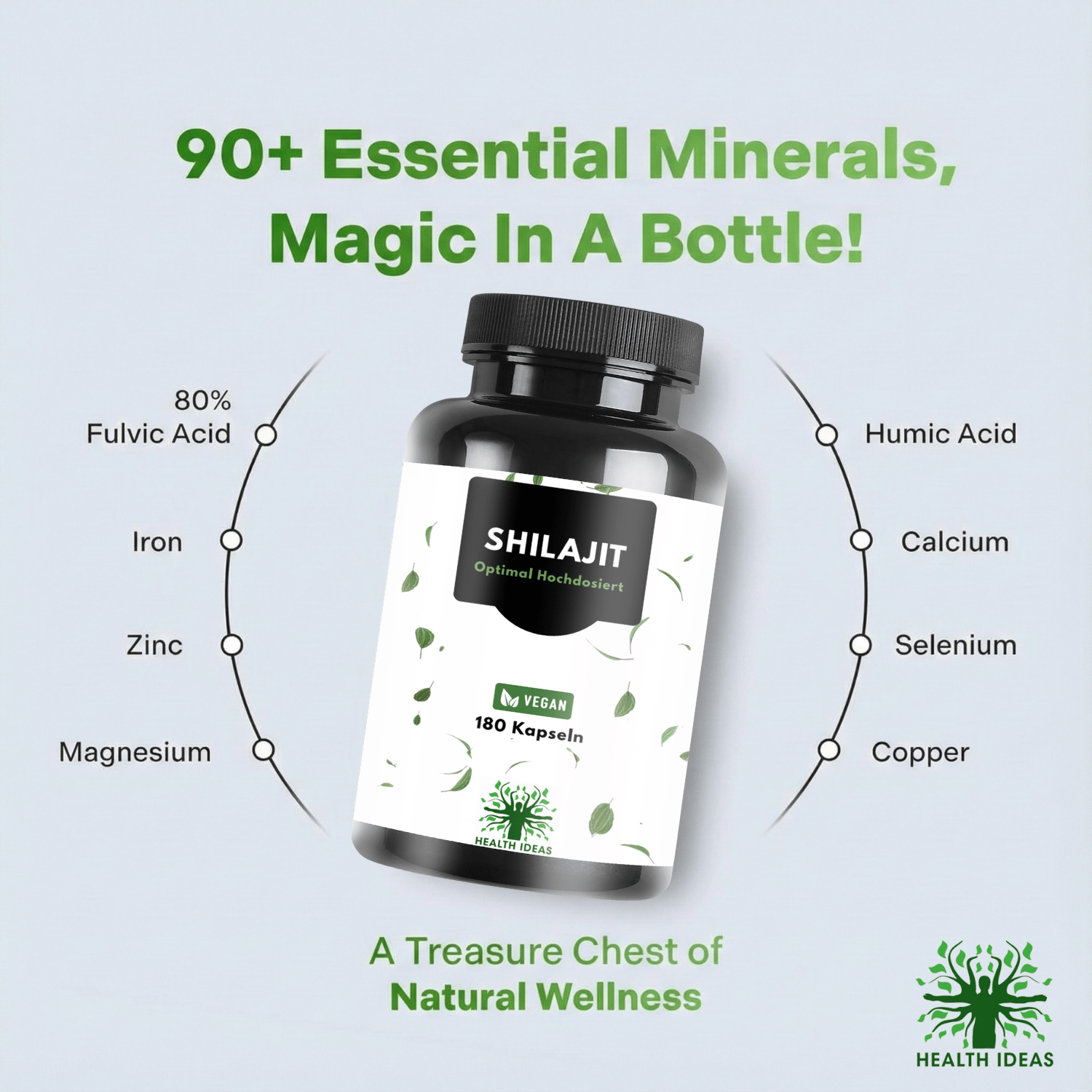 Cápsulas de Shilajit con Ácido Húmico y Minerales Traza – 1300 Mg por Dosis – 180 Cápsulas Veganas – Suplemento de Mumijo Shilajit para Adultos
