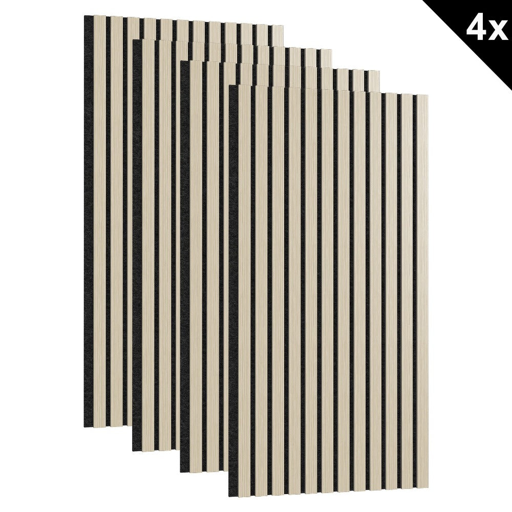 Conjunto de paneles acústicos de 4 piezas, paneles de pared hechos de chapa de madera auténtica, paneles acústicos de listones para paredes, paneles de madera en relieve 3D y fieltro acústico, tamaño 120 x 60 cm, color madera antracita marrón