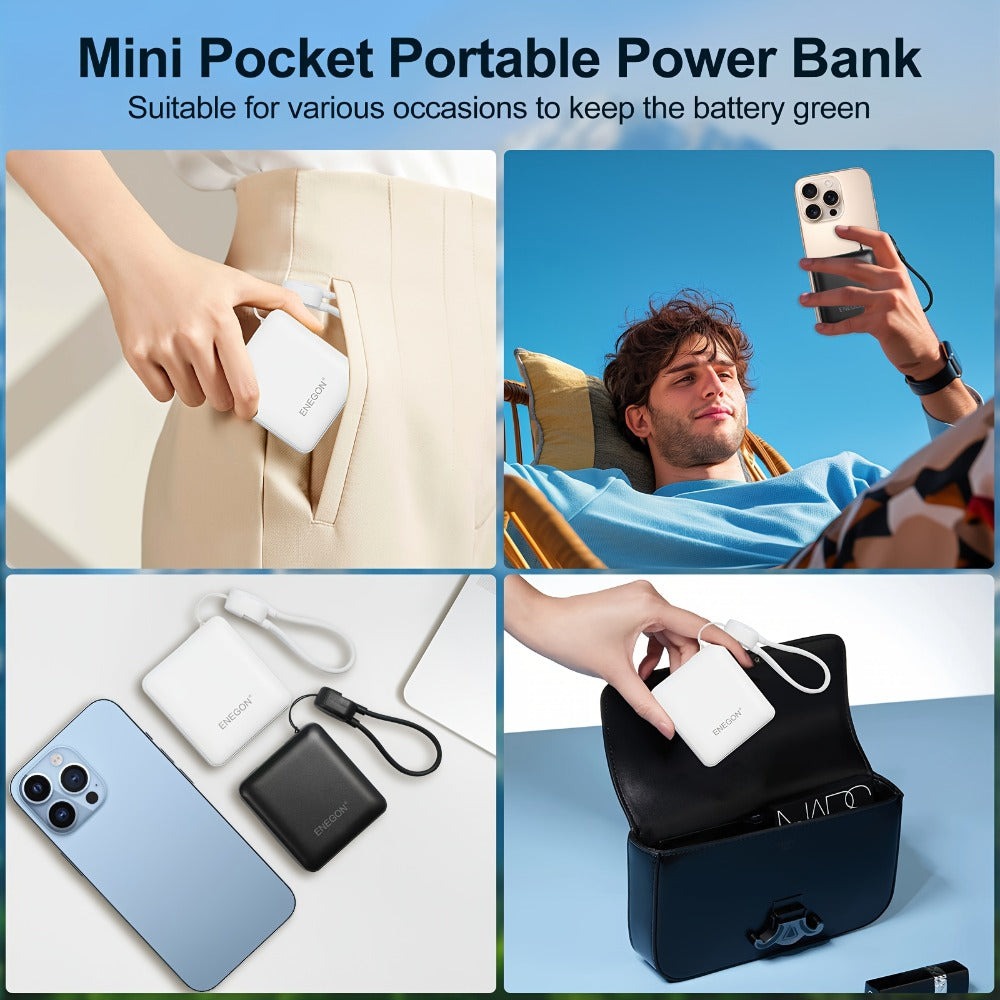 Banco de energía mini ultracompacto de 22.5W y 10000mAh con cable USB-C incorporado, cargador portátil con pantalla digital LED, paquete de batería de carga rápida para iPhone 16/15/14/13 Pro/Samsung/teléfono Android, batería externa de respaldo de tamaño