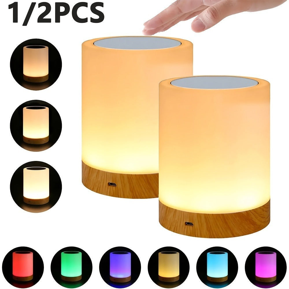 1/2pcs Lámpara Nocturna LED RGB con Acabado de Madera, Lámpara de Noche con Sensor Táctil, 13 Colores, Cambio de Color, Regulable, Sin Control Remoto, Función de Temporizador, para Dormitorio, Sala de Estar, Lámpara Nocturna Portátil, con Múltiples Modos