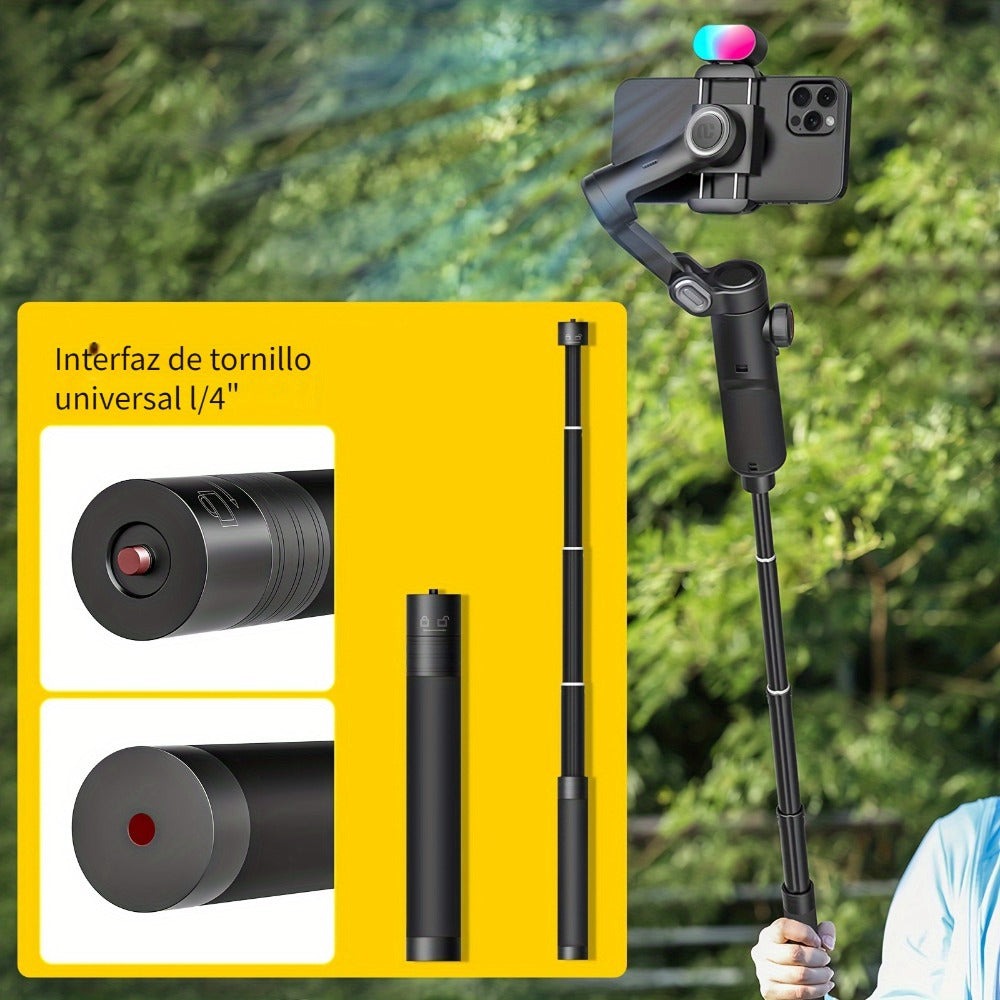 Estabilizador cardán AOCHUAN en forma de 7 de 3 ejes para smartphone, aplicación AOCHUAN, antivibración, enfoque/zoom de precisión, seguimiento de rostro/objeto, varilla plegable extensible de 73 cm, luz RGB, múltiples modos de fotografía, adecuado para v