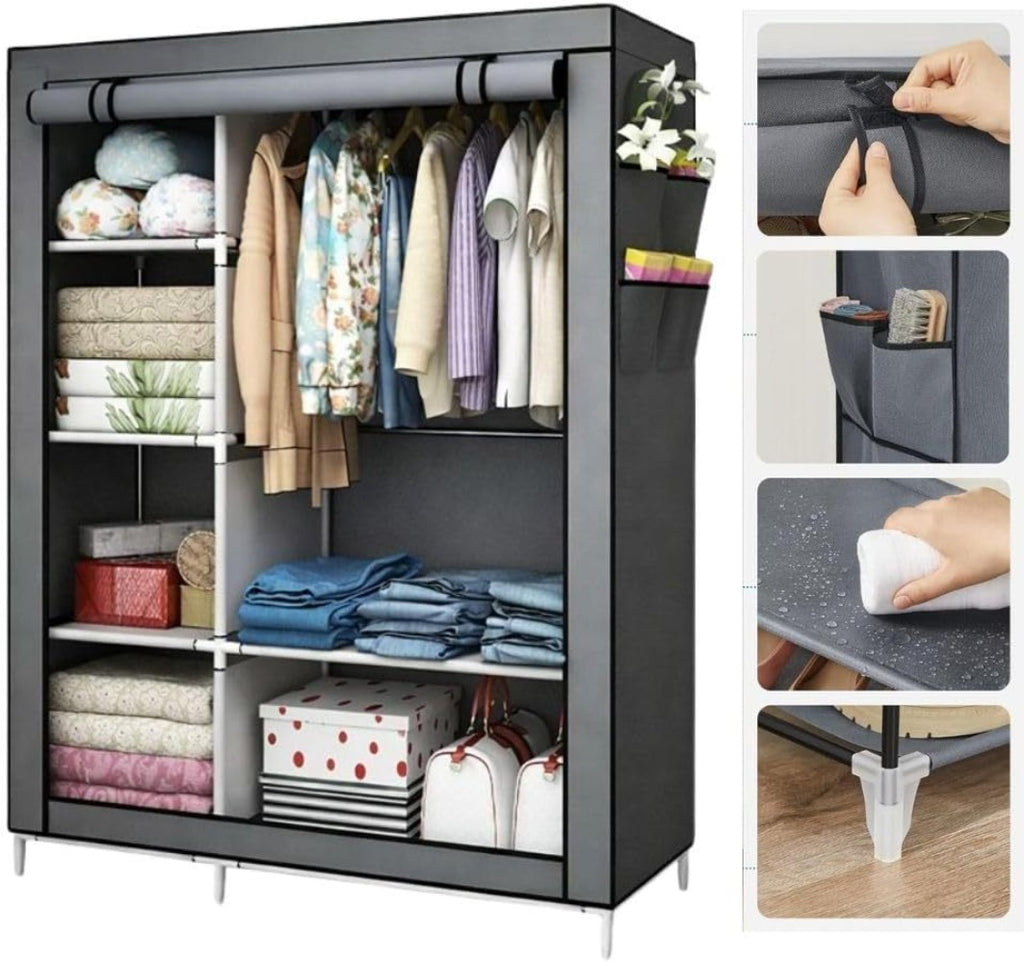 Armario Cecaro Group de tela 105X45X170 Cm - Estructura de acero reforzado, antipolvo e impermeable, armario portátil con estantes y barra para colgar, fácil de montar